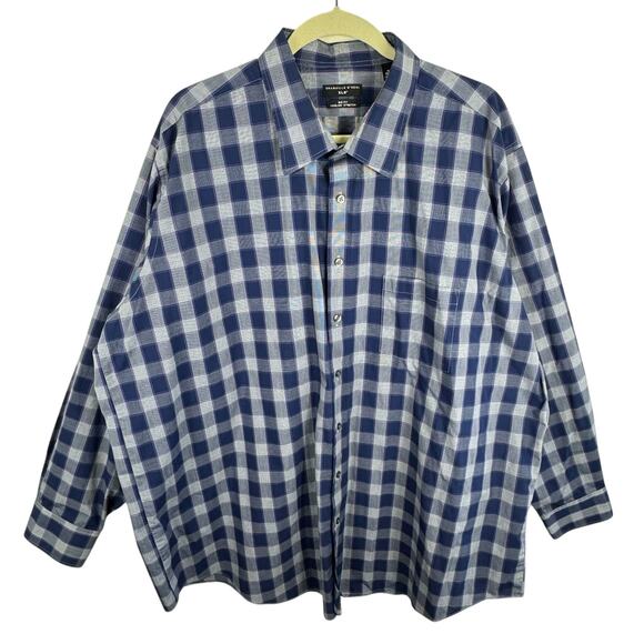 Shaquille O'Neal Big Fit Cooling Stretch Purple White Check Button Up Mens XLG - Picture 1 of 5